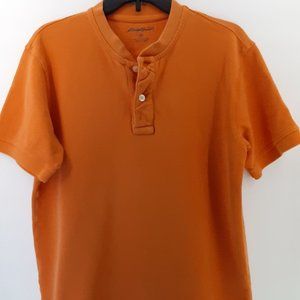 Eddie Bauer Men's Button Crew Neck‎ Shirt Orange Size M Medium | 100% Cotton